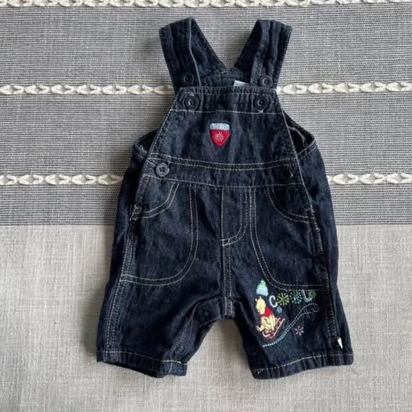 Vintage Disney Baby Store Winnie the Pooh Denim Embroidered Overalls Newborn - Picture 1 of 7